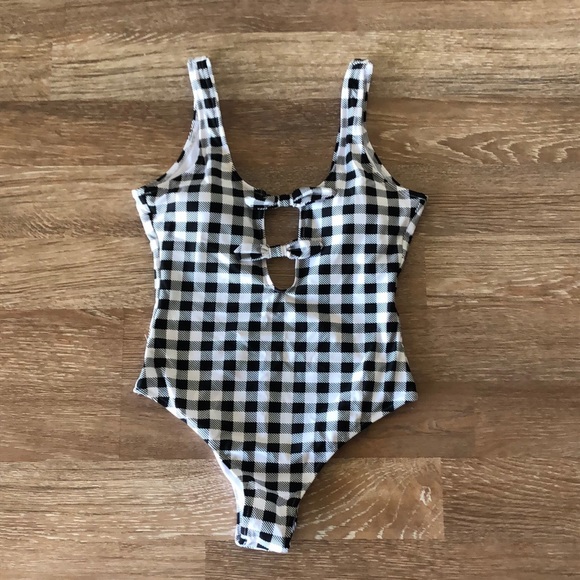 black and white checkered one piece swimsuit